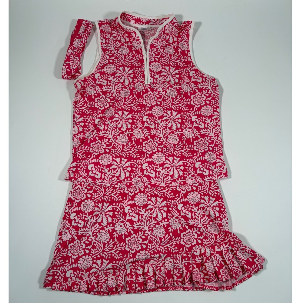 Sigrid Olsen Golf Tennis Outfit Set Pink Floral Top L Skort M Headband - Picture 2 of 9